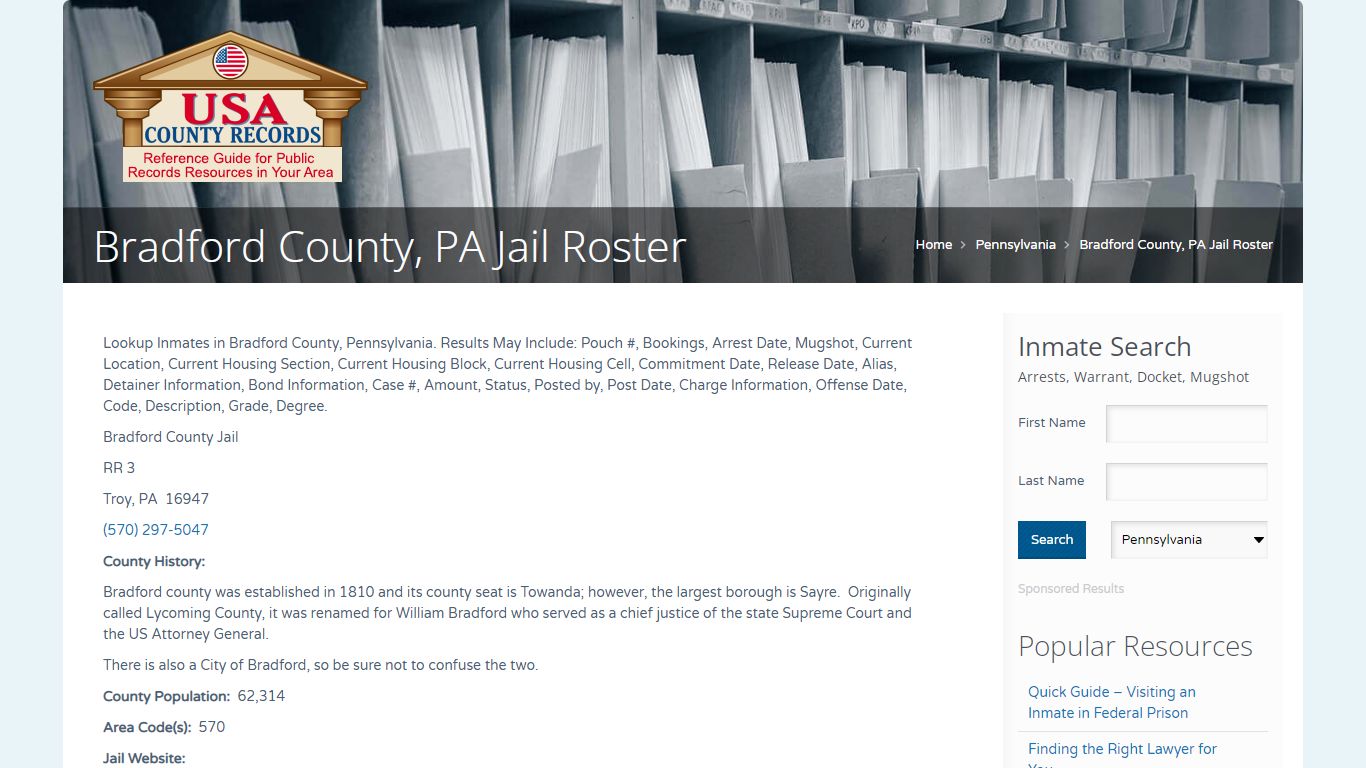 Bradford County, PA Jail Roster | Name Search