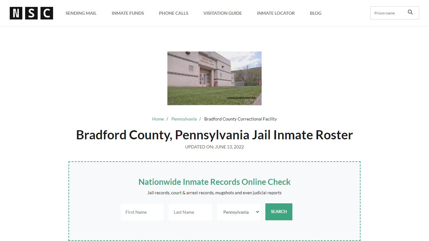 Bradford County, Pennsylvania Jail Inmate List