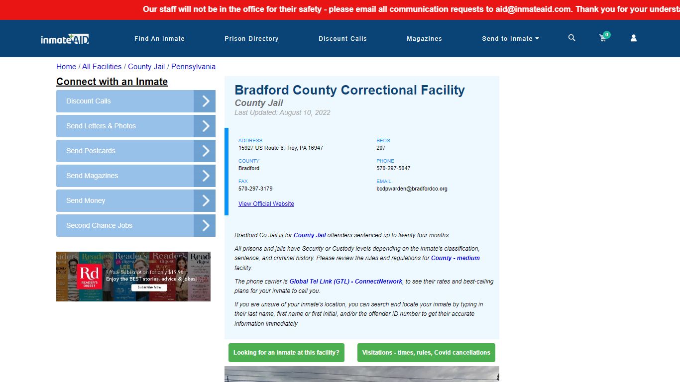 Bradford County Correctional Facility - Inmate Locator ...